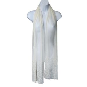 Elegant White Sheer Beaded Scarf